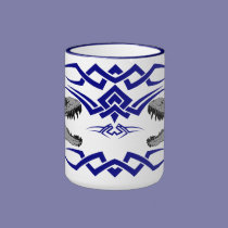Tribal T-Rex Skulls blue mugs