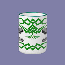 Tribal T-Rex Skulls green mugs