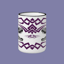 Tribal T-Rex Skulls purple mugs