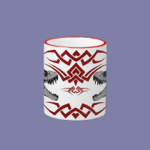 Tribal T-Rex Skulls red mugs