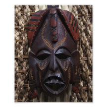 Tribal Wooden Carved Ritual African Mask Brown Red Photo