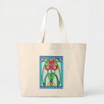 Trio of Red Tulips in Stained Glass Window Tote Bags