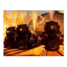 Triple Locomotives At The Station POSTCARD