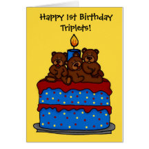 triplet bears on 1st birthday cake card