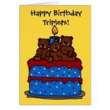 triplet bears on birthday cake card