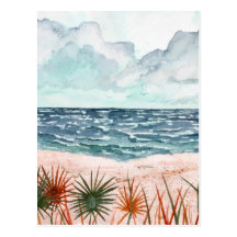 tropical beach painting art print post card