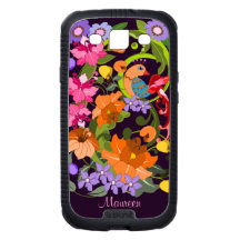 Tropical bird, colourful damask flowers & Name Samsung Galaxy S3 Cases
