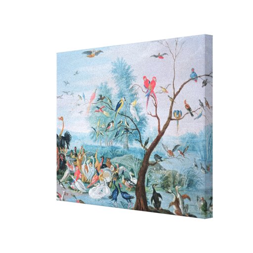 Tropical birds in a landscape canvas prints