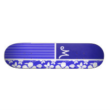 Tropical Blue Hibiscus Flower; Floral Custom Skateboard