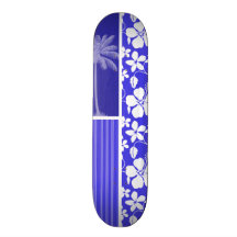 Tropical Blue Hibiscus; Palm Skate Board Deck
