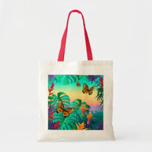 tropical butterfly tote bags