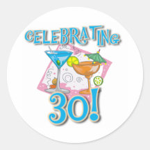 Tropical Drinks Celebrating 30 Round Stickers