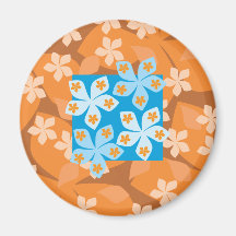 Tropical Floral Pattern. Blue and Orange. Magnets