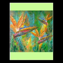 Tropical Flowers Birds Of Paradise Painting postcards