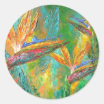 Tropical Flowers Birds Of Paradise Painting Round Sticker