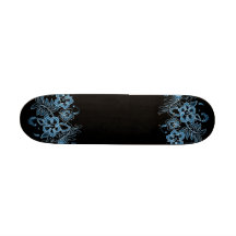 Tropical Flowers Pattern Blue & Black Skateboard Deck