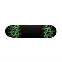 Tropical Flowers Pattern Green & Black Skate Board