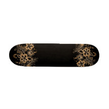 Tropical Flowers Pattern Orange & Black Skateboard Deck