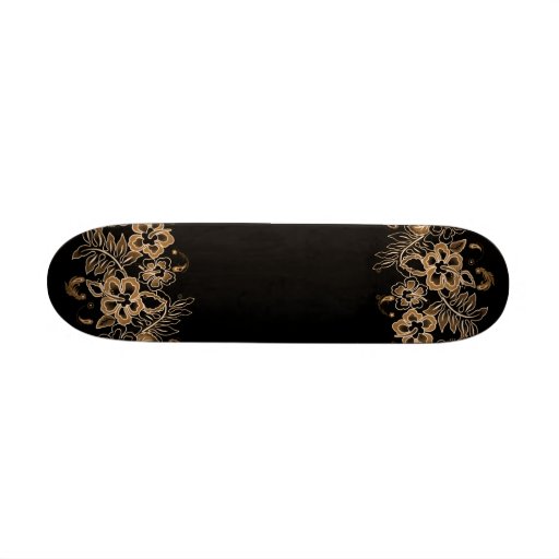 Tropical Flowers Pattern Orange & Black Skateboard Deck