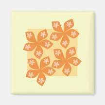 Tropical orange flowers on cream. Pretty. Fridge Magnets
