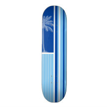 Tropical Palm; Blue & White Stripes Skateboard