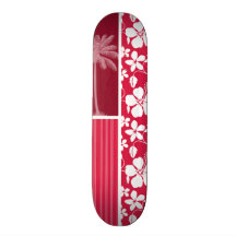 Tropical Palm; fuschia hibiscus Skate Board