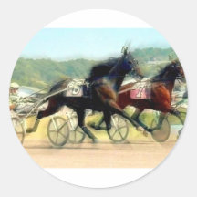trotting power horse racing round stickers