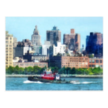 Tugboat Against Manhattan Skyline Post Cards