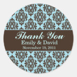 Turqouise & Chocolate Damask Wedding Stickers