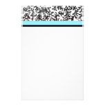 Turquoise and Black Floral Pattern Stationery
