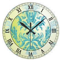 turquoise and lime green damask roman numerals wall clocks
