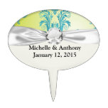 turquoise and lime green ornate damask cake pick