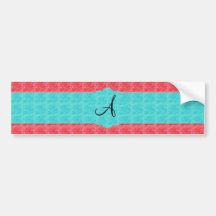 Turquoise and pink roses monogram bumper stickers