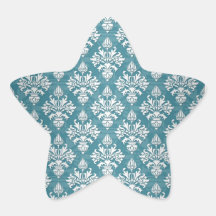 Turquoise and White Floral Damask Pattern Star Stickers