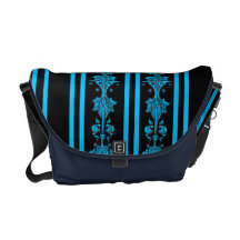 Turquoise art nouveau floral and stripes courier bags