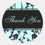Turquoise Black Floral Thank You Envelope Seals Round Stickers