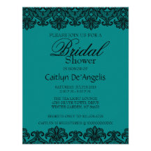 Turquoise-Black Lace Bridal Shower Invitation