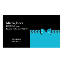 Turquoise Blue & Black Classy Bow Tie & Ribbon Business Card Template