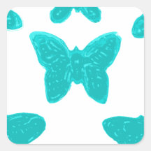 Turquoise Butterfly Pattern Square Sticker