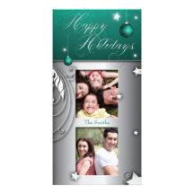 Turquoise Christmas Bulb Happy Holidays Photo Card