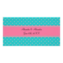 Turquoise diamonds wedding favours photo card