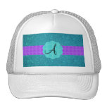 Turquoise glitter monogram mesh hats