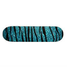 Turquoise glitter zebra stripes skate board decks