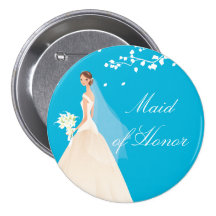 Turquoise Maid of Honour Bridal Party  Button