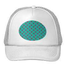 Turquoise red cherry pattern trucker hat