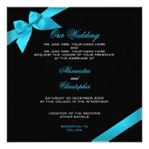 Turquoise Ribbon Wedding Invitation Announcement 2