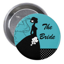 Turquoise Silhouette Bride Bridal Party  Button