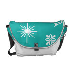 Turquoise snowflakes pattern messenger bags