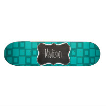 Turquoise Squares; Vintage Chalkboard Skateboard Deck