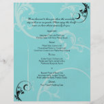 Turquoise with Black Swirl Flourish Wedding Menu Flyer
